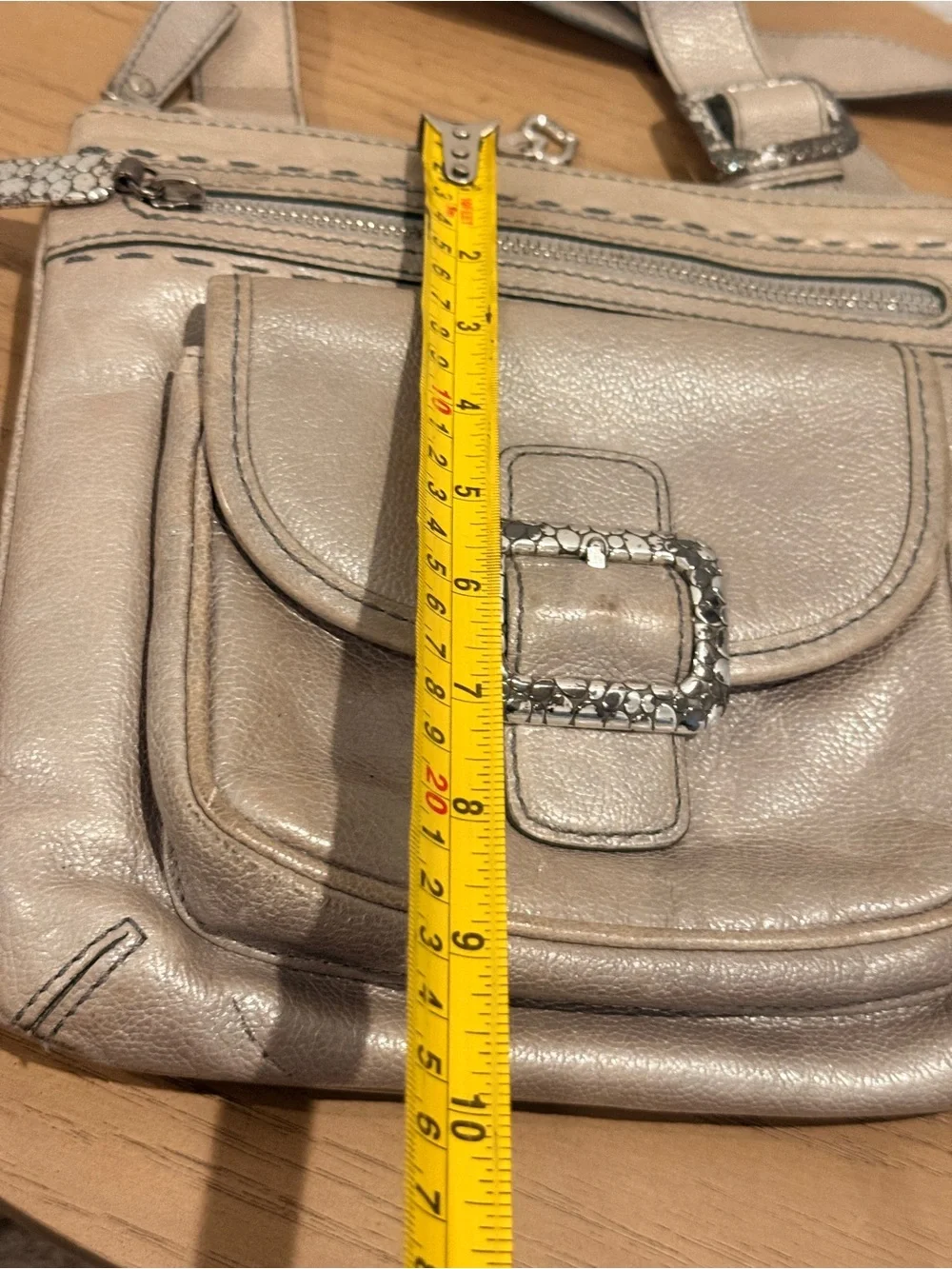 Brighton Metallic Taupe Crossbody with‎ Front Buckle Accent